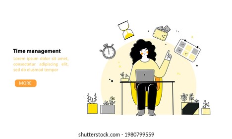 Ilustración plana con autoorganización de gestión del tiempo para el diseño de concepto.