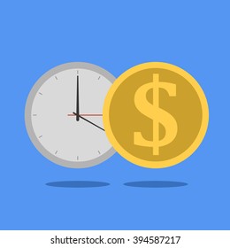 Flat illustration time is money isoleted on blue background. Vector EPS10.