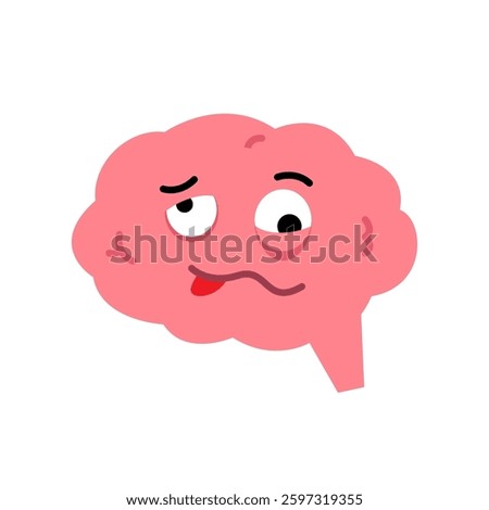 Flat illustration of a tired brain with a sluggish or dumb expression. mental fatigue, burnout, or cognitive overload. Perfect for topics related to mental health, stress, overthinking, and exhaustion