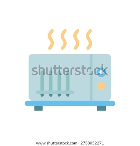 Flat illustration of a toaster oven with steam emanating. Isolated on White, clean modern style.