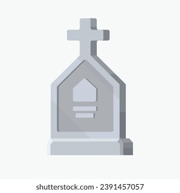 Flat illustration of a tombstone with a cross in a minimalistic voluminous style. Tombstone in game flat style.