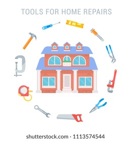 Flat illustration of tools for home repairs.