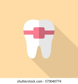 Flat Illustration of a Tooth Bracket. Long Shadow Icon