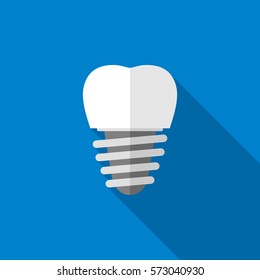 Flat Illustration of a Tooth Implant. Long Shadow Icon