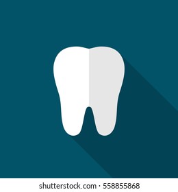 Flat Illustration of a Tooth. Long Shadow Icon