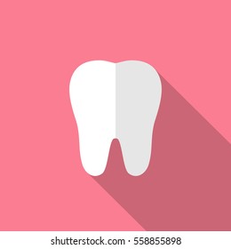 Flat Illustration of a Tooth. Long Shadow Icon