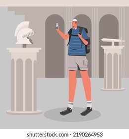 Flat illustration of tourits in museum 