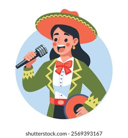 A flat illustration of traditional mariachi singer 