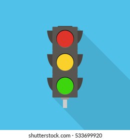 Flache Illustration einer Ampel einzeln auf weißem Hintergrund.