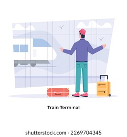 Ilustración plana de la terminal de trenes 