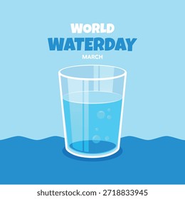 La ilustración plana de un vidrio transparente enfatiza el valor del agua potable limpia y la hidratación
