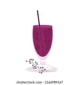 Flat illustration of transparent glass with summer cold drink - berry smoothie
