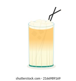 Flat illustration of transparent glass with summer cold coffee drink - ice latte
