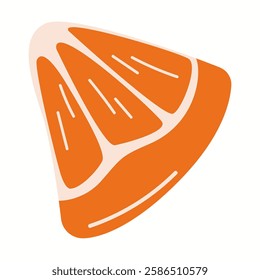 Flat illustration of a triangular orange fruit slice with a juicy interior and bright peel. Minimal vector design representing freshness.