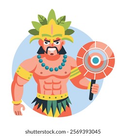 A flat illustration of a tribal maya man 