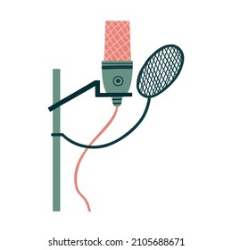 flat illustration tripod with microphone. vector over white background