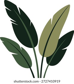 Ilustração plana de um aglomerado de folhas tropicais com formas verdes em camadas e silhuetas arrojadas