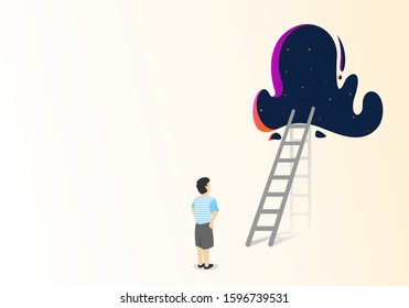 
flat illustration trying to start to reach the dream