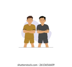 Flat Illustration of Two Confident Boys Standing Side by Side in Sportswear – Cartoon Style Character Design