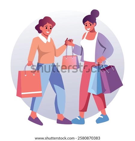 A flat illustration of two friends buying things together 


