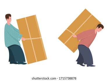 Flat illustration with two guys carrying boxes.
