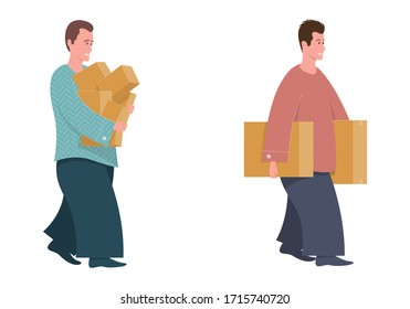 Flat illustration with two guys carrying boxes.