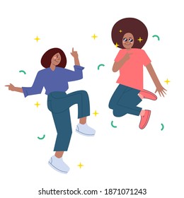 flat illustration of two happy black people celebrate vector flat style, black man and women happy flat illustration in isolated background
