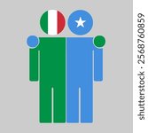 Flat illustration of two human figures with Italy and Somalia flags as heads. Minimalistic design, isolated background.