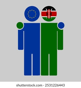 Flat illustration of two human figures with the European Union and Kenya flags as heads. Minimalistic design, isolated background.