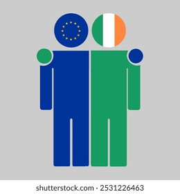 Flat illustration of two human figures with the European Union and Ireland flags as heads. Minimalistic design, isolated background.