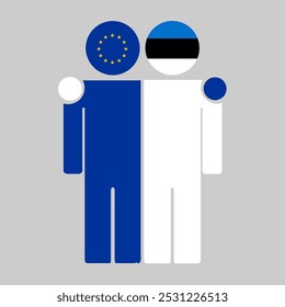 Flat illustration of two human figures with the European Union and Estonia flags as heads. Minimalistic design, isolated background.