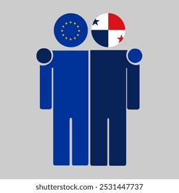 Flat illustration of two human figures with the European Union and Panama flags as heads. Minimalistic design, isolated background.