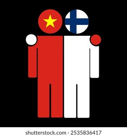 Ilustración plana de dos figuras humanas con las banderas de Vietnam y Finlandia como cabezas. Diseño minimalista, fondo aislado.