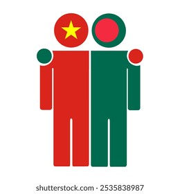 Flat illustration of two human figures with the Vietnam and Bangladesh flags as heads. Minimalistic design, isolated background.