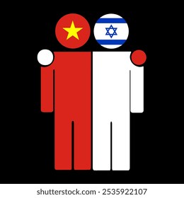 Flat illustration of two human figures with the Vietnam and Israel flags as heads. Minimalistic design, isolated background.