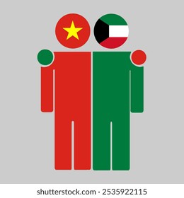 Flat illustration of two human figures with the Vietnam and Kuwait flags as heads. Minimalistic design, isolated background.