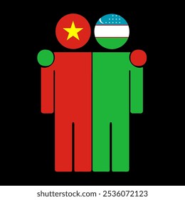 Flat illustration of two human figures with the Vietnam and Uzbekistan flags as heads. Minimalistic design, isolated background.