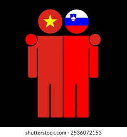 Flat illustration of two human figures with the Vietnam and Slovenia flags as heads. Minimalistic design, isolated background.
