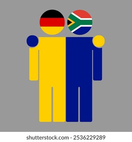 Flat illustration of two human figures with Germany and South Africa flags as heads. Minimalistic design, isolated background.