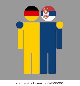 Flat illustration of two human figures with Germany and Serbia flags as heads. Minimalistic design, isolated background.