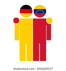 Flat illustration of two human figures with Germany and Venezuela flags as heads. Minimalistic design, isolated background.