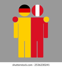 Flat illustration of two human figures with Germany and Peru flags as heads. Minimalistic design, isolated background.