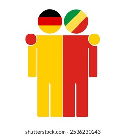 Flat illustration of two human figures with Germany and Republic of the Congo flags as heads. Minimalistic design, isolated background.