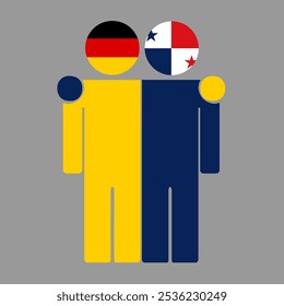 Flat illustration of two human figures with Germany and Panama flags as heads. Minimalistic design, isolated background.