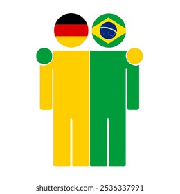 Flat illustration of two human figures with Germany and Brazil flags as heads. Minimalistic design, isolated background.