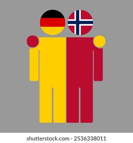 Ilustração plana de duas figuras humanas com bandeiras da Alemanha e Noruega como cabeças. Design minimalista, fundo isolado.