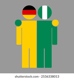 Flat illustration of two human figures with Germany and Nigeria flags as heads. Minimalistic design, isolated background.