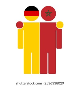 Flat illustration of two human figures with Germany and Morocco flags as heads. Minimalistic design, isolated background.
