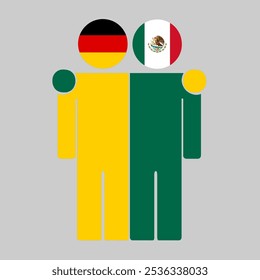 Flat illustration of two human figures with Germany and Mexico flags as heads. Minimalistic design, isolated background.