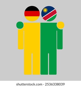 Ilustração plana de duas figuras humanas com bandeiras da Alemanha e da Namíbia como cabeças. Design minimalista, fundo isolado.